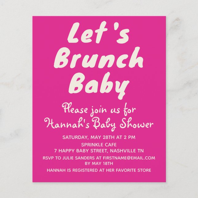 Papier Invitation de Baby shower de fille rose brillant b (Devant)