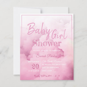Papier Invitation de Baby shower de fille rose Cloud