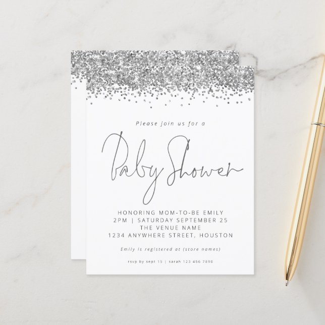 Papier Invitation de Baby shower de Parties scintillant S (Devant/Arrière en situation)
