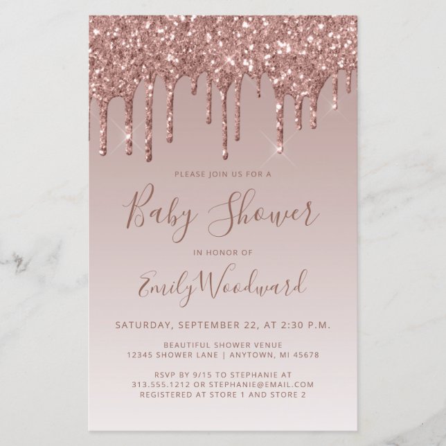 Papier Invitation de Baby shower d'or Rose de Parties sci (Devant)