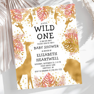 Papier Invitation de Baby Shower Fille Budget Safari Rose
