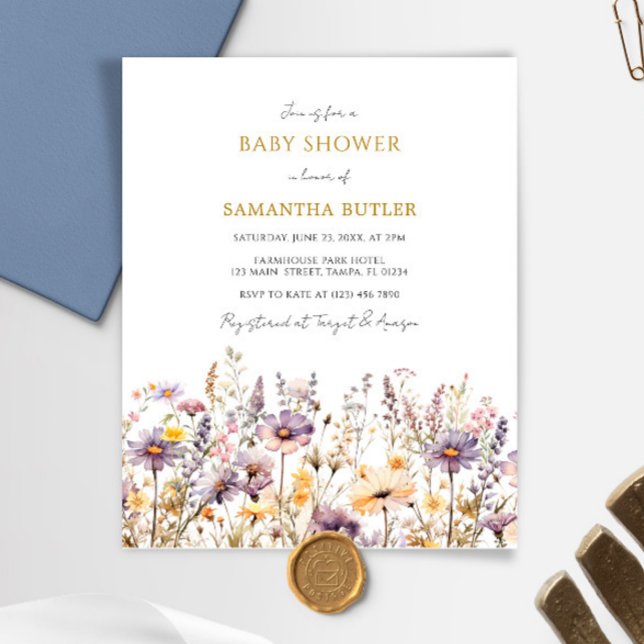Papier Invitation de Baby shower Fleur sauvage violet bud (Créateur téléchargé)