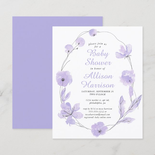 Papier Invitation de Baby shower Floral Budget (Devant / Derrière)