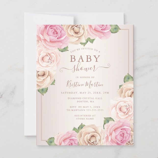 Papier Invitation de Baby shower floral de couleur d'aqua (Devant)