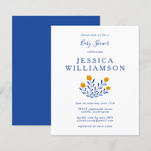 Papier Invitation de baby shower florale bleue scandi à p