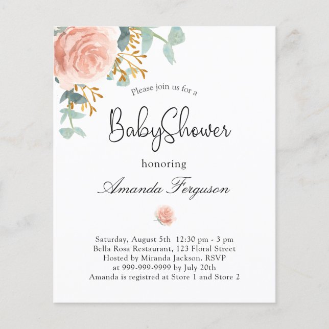 Papier Invitation de baby shower florale eucalyptus à pet (Devant)