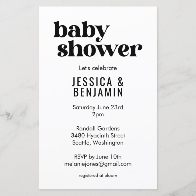 Papier Invitation de baby shower moderne et mignonne à bu (Devant)