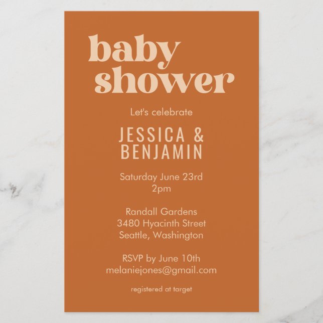 Papier Invitation de baby shower moderne et mignonne en t (Devant)