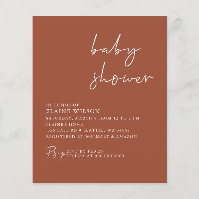 Papier Invitation de baby shower neutre en terre cuite à  (Devant)
