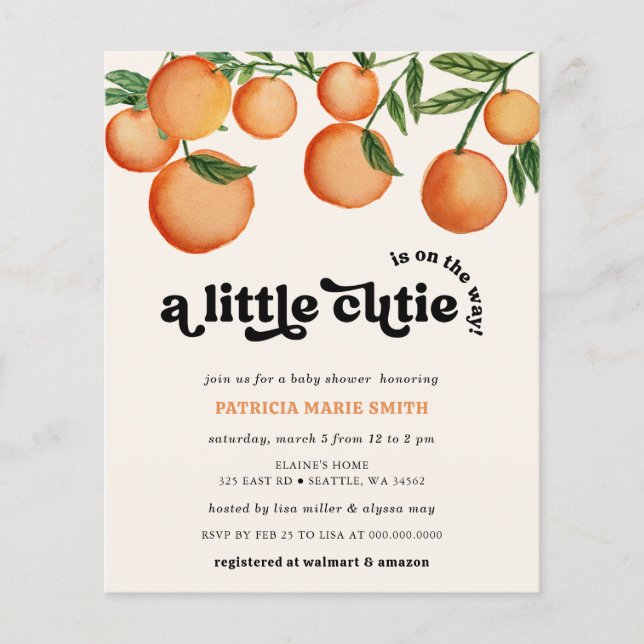 Papier Invitation de Baby shower orange Little Cutie Budg (Devant)
