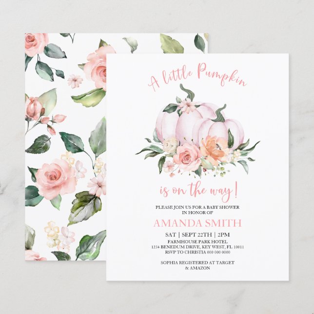 Papier Invitation de Baby shower petit Citrouille (Devant / Derrière)