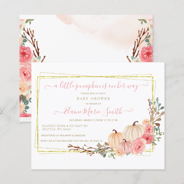 Papier Invitation de Baby shower petit Citrouille (Devant / Derrière)