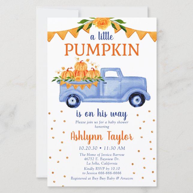 Papier Invitation de Baby shower petit Citrouille (Devant)