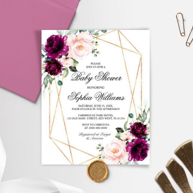 Papier Invitation de Baby shower rose et violet à budget (Créateur téléchargé)
