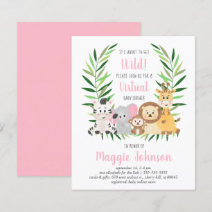 Papier Invitation de Baby shower rose Safari virtuel Budg