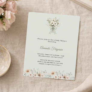 Papier Invitation de baby shower sage vert floral neutre
