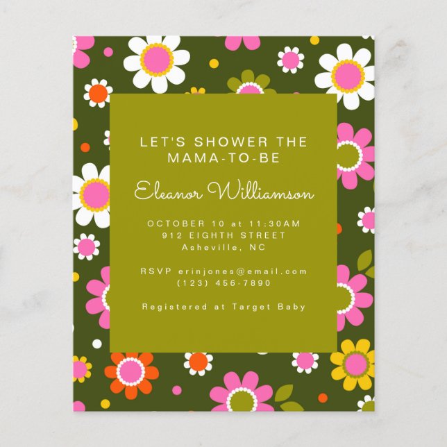 Papier Invitation de Baby shower vert des fleurs Super bu (Devant)