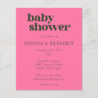 Invitation de Baby shower vert rose Super rétro bu