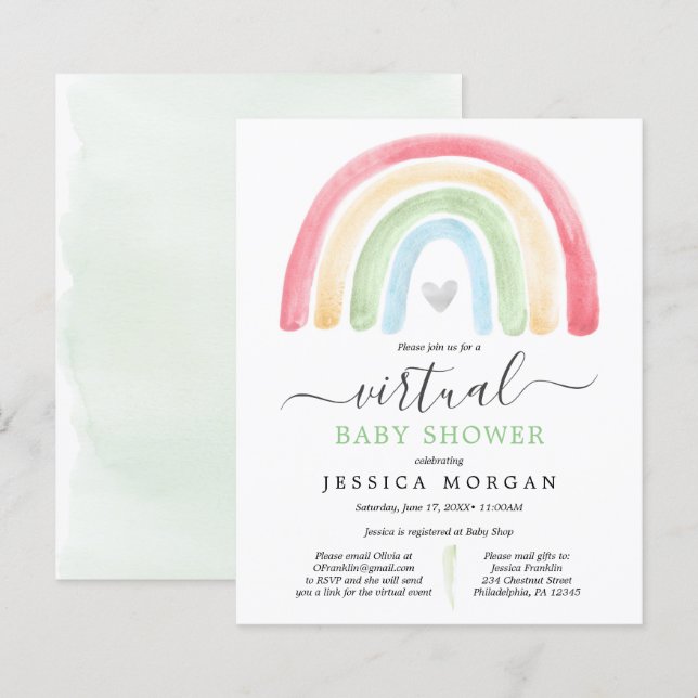 Papier Invitation de Baby shower virtuel Boho Rainbow Bud (Devant / Derrière)