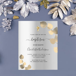 Papier Invitation de baptême argent eucalyptus or budget