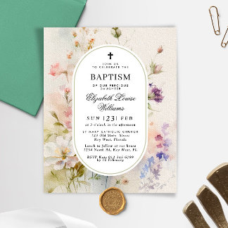 Papier Invitation de baptême de fleurs sauvages rustiques