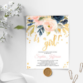 Papier Invitation de Blush, Marine & Baby shower Gold