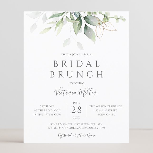 Papier Invitation de brunch de mariage avec eucalyptus bu (Créateur téléchargé)