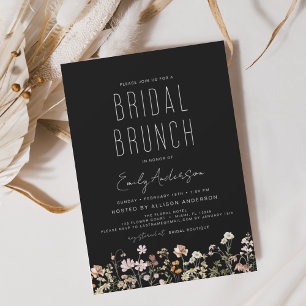 Papier Invitation de Brunch Fleur sauvage noir blanc