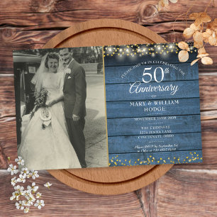 Papier Invitation de budget 50e anniversaire bleu rustiqu