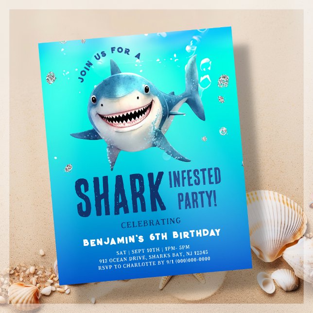 Papier Invitation de budget d'anniversaire Requin sous la (Créateur téléchargé)