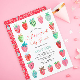 Papier Invitation de budget de baby shower de fraise roug