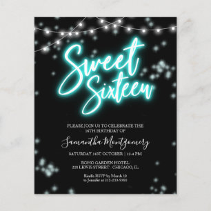 Papier Invitation de budget de néon sarcelle de Bday de 1