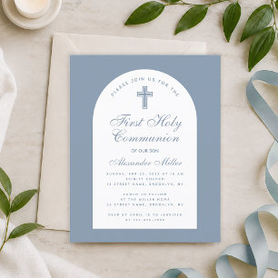 Papier Invitation de budget de première communion bleu po