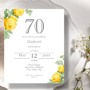 Papier Invitation de budget pour les 70 ans   Fleurs jaun