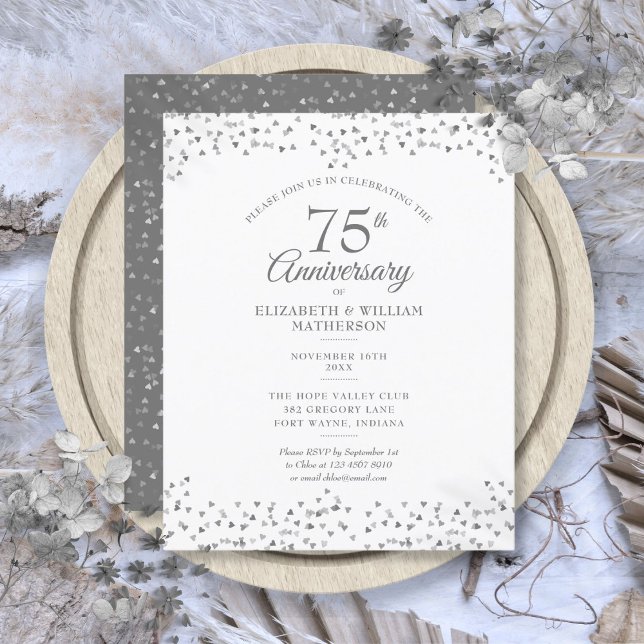Papier Invitation de budget pour les 75 ans de mariage co (Budget 75th Wedding Anniversary Hearts Invitation)