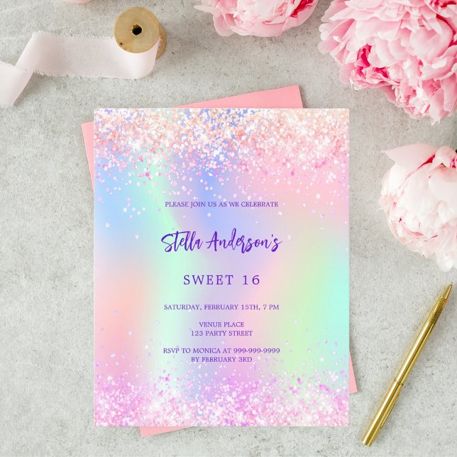 Papier Invitation de budget pour un Sweet 16 holographiqu (Créateur téléchargé)