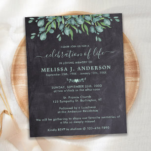 Papier Invitation de célébration de vie rustique éucalypt