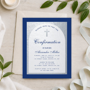 Papier Invitation de confirmation bleu roi argent Budget