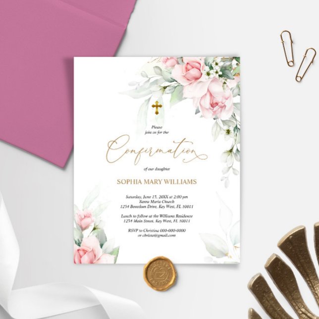 Papier Invitation de confirmation Budget Blush & Eucalypt (Créateur téléchargé)