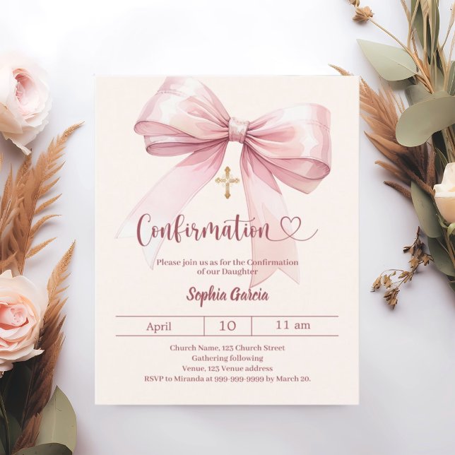 Papier Invitation de confirmation de crème de fille rose  (Créateur téléchargé)