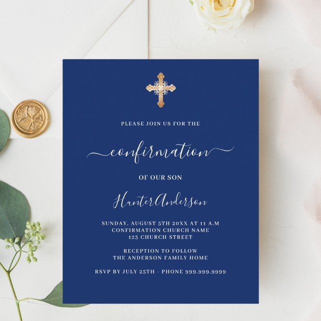 Papier invitation de confirmation de la Croix bleue marin (Créateur téléchargé)