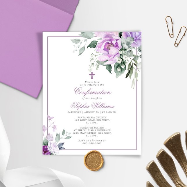 Papier Invitation de confirmation de violet Eucalyptus bu (Créateur téléchargé)