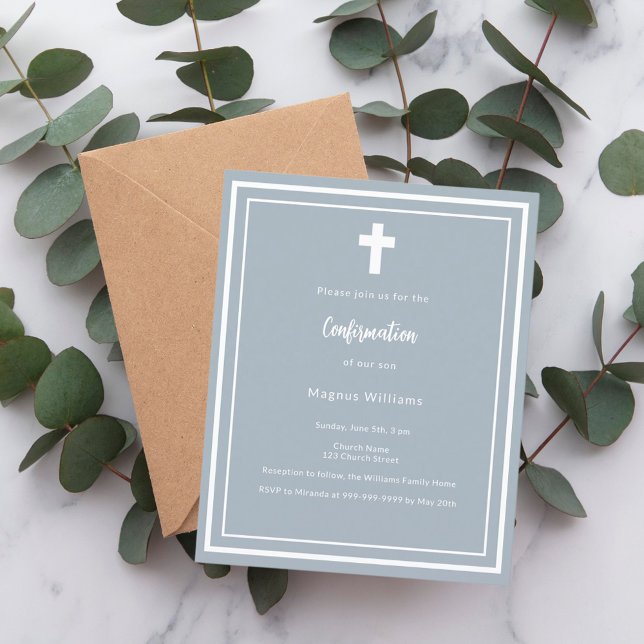 Papier Invitation de confirmation du garçon bleu foncé (Créateur téléchargé)