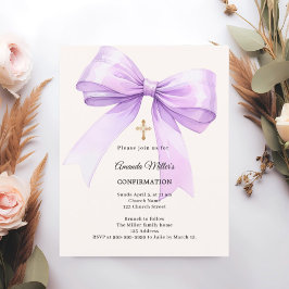 Papier Invitation de confirmation fille crème à ruban lav
