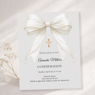 Papier Invitation de confirmation fille gris arc en satin