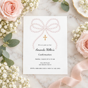 Papier Invitation de confirmation fille perles arc rose
