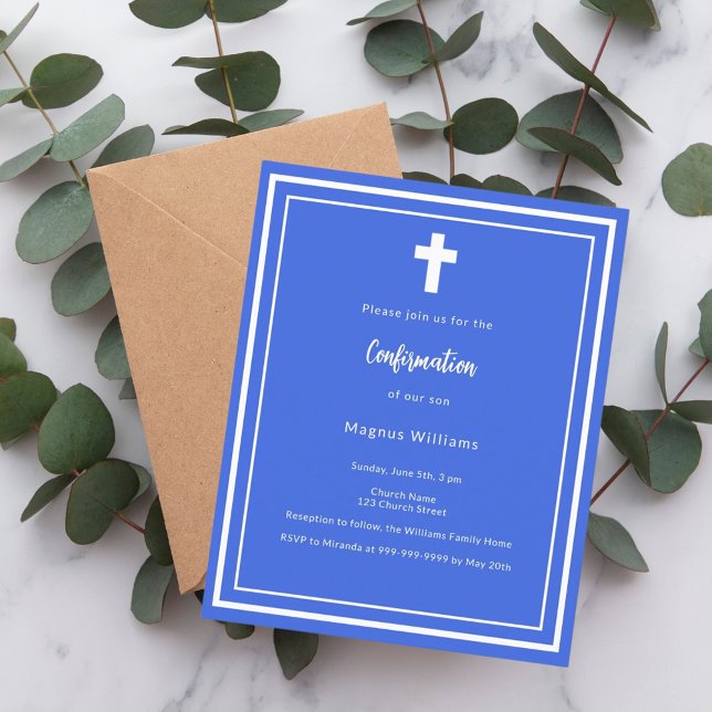 Papier Invitation de confirmation Royal blue boy (Créateur téléchargé)