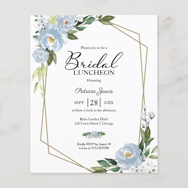 Papier Invitation de déjeuner nuptiale à budget floral gé (Devant)