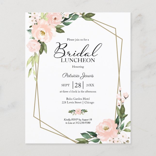 Papier Invitation de déjeuner nuptiale à budget floral gé (Devant)