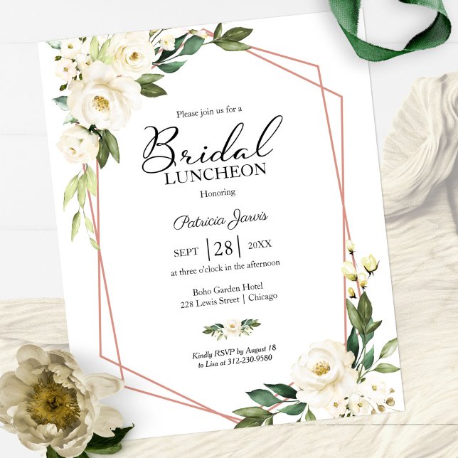 Papier Invitation de déjeuner nuptiale à budget floral gé (Créateur téléchargé)